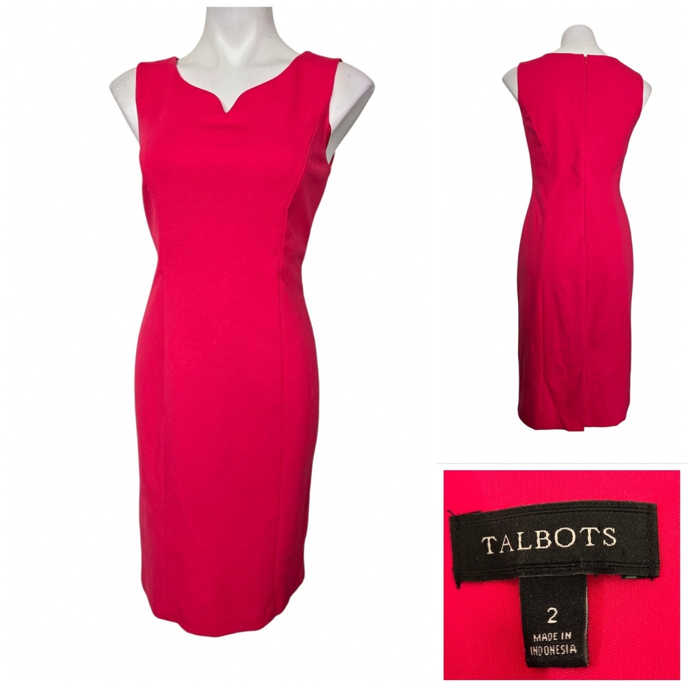 Talbots Pink Sleeveless Notched Neck Sheath Dress Size 2 Stretch Career Cocktail
